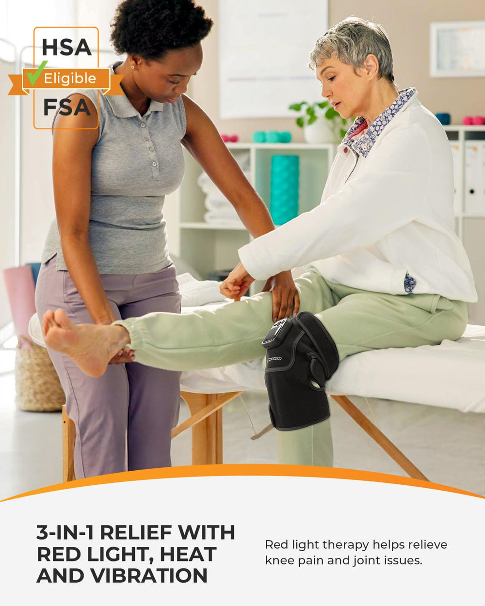 CooCoCo knee massager targeting the popliteal area behind the knee