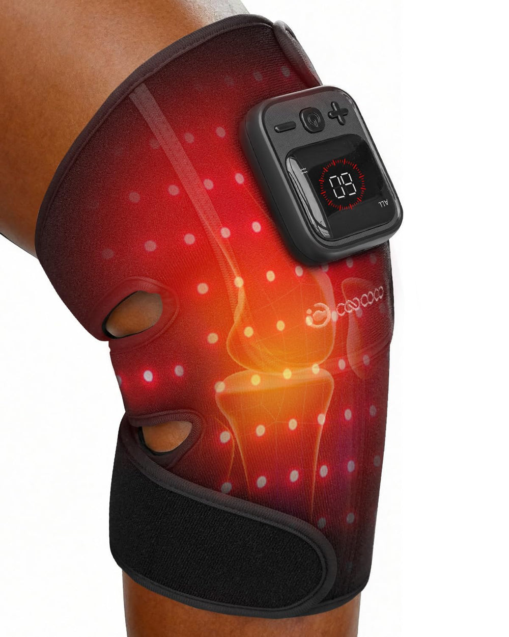 CooCoCo knee massager front view with cordless design for targeted relief