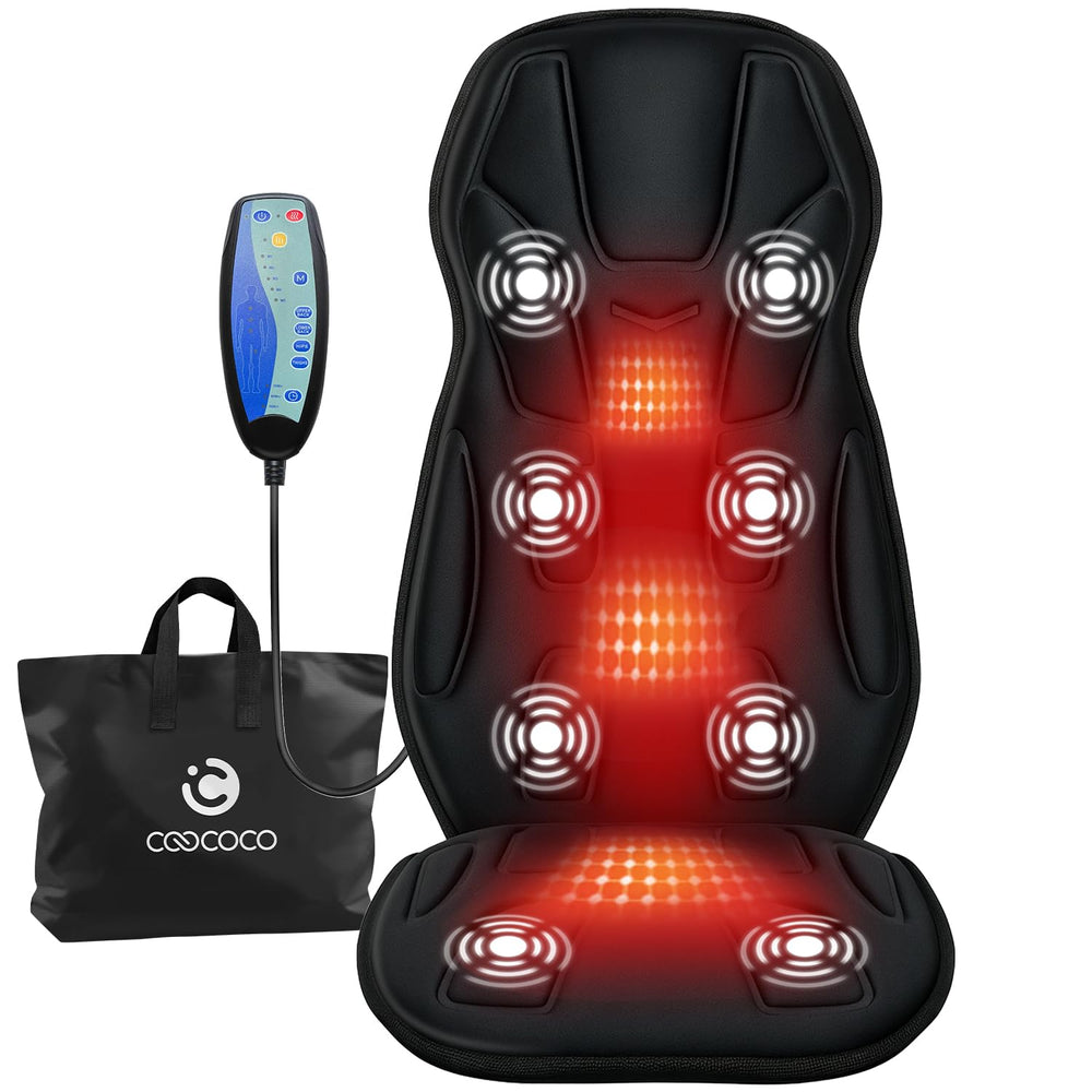CooCoCo vibration back massager full view highlighting eight motors for deep relaxation