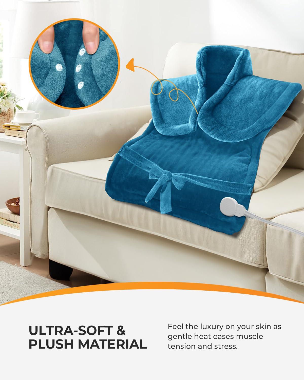 CooCoCo heating pad covers the back area with warm, relaxing heat.