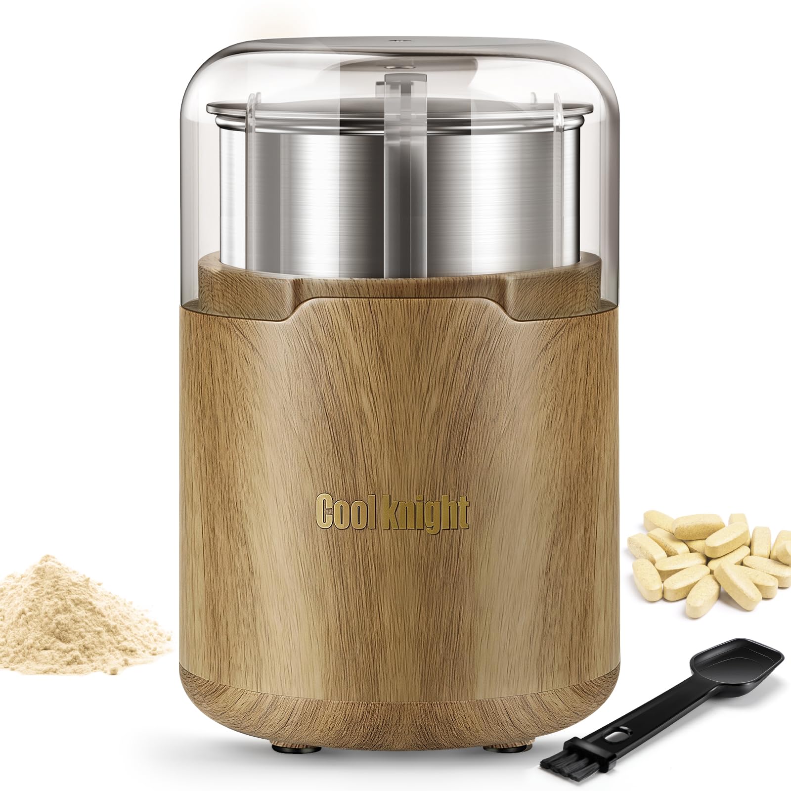 COOL KNIGHT M150H electric pill crusher front view for quick, mess-free grinding.