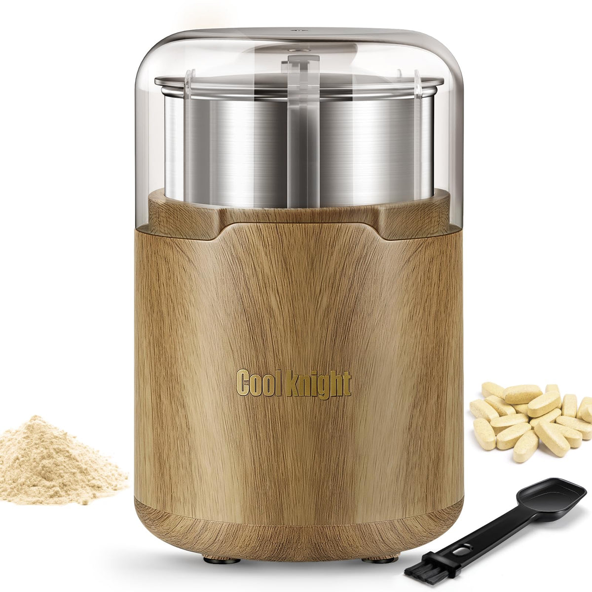 COOL KNIGHT M150H electric pill crusher front view for quick, mess-free grinding.