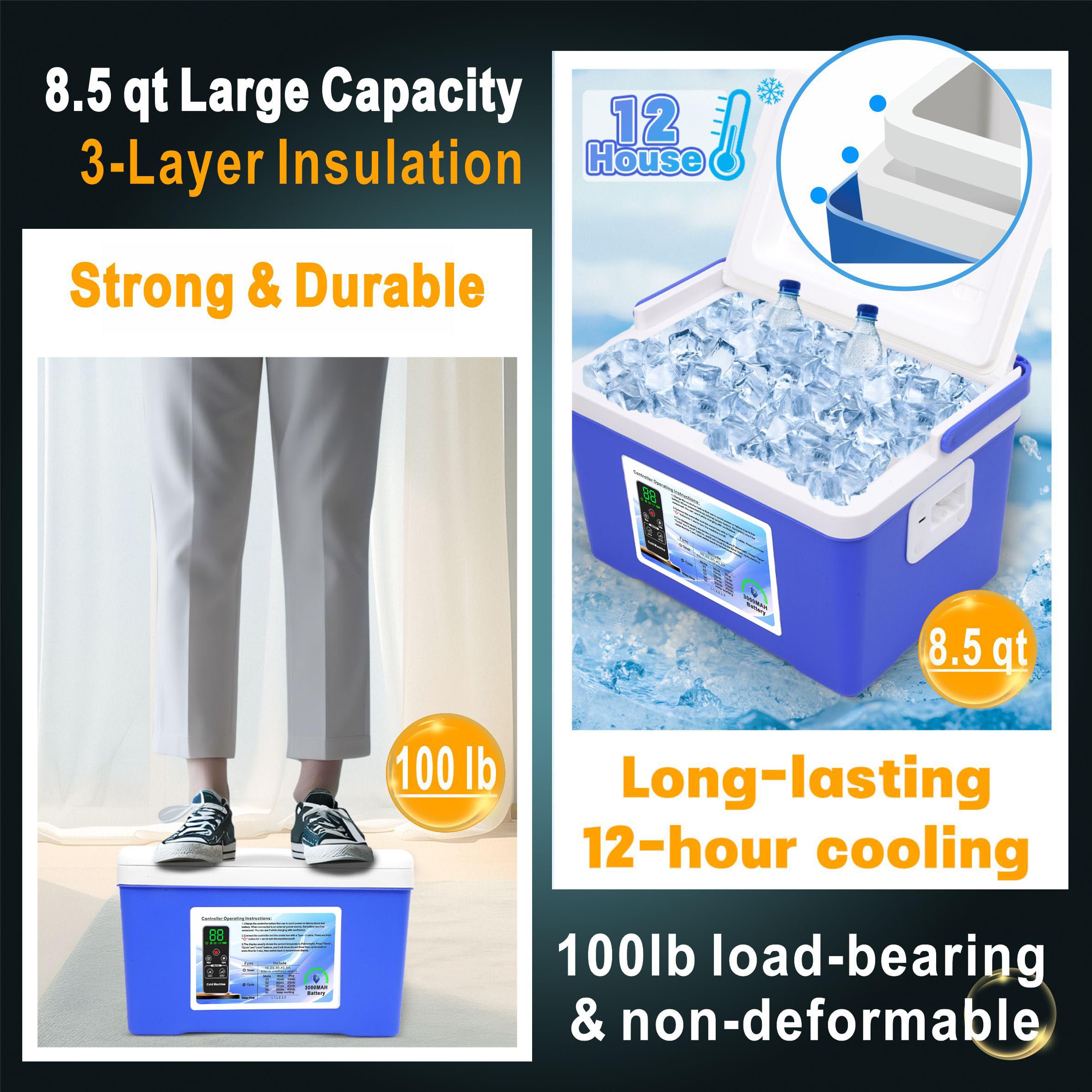 Cooler-TYU cold therapy machine battery compartment featuring built-in 3000mAh battery