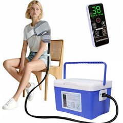 COOLER-TYU knee cold therapy machine shown for home use with compact design and quiet operation