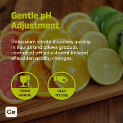 Coolinario Potassium Citrate Powder measuring scoop shows precise pH control for recipes.