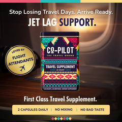 _capsules close-up highlighting Rhodiola and Ashwagandha for circadian support during travel.