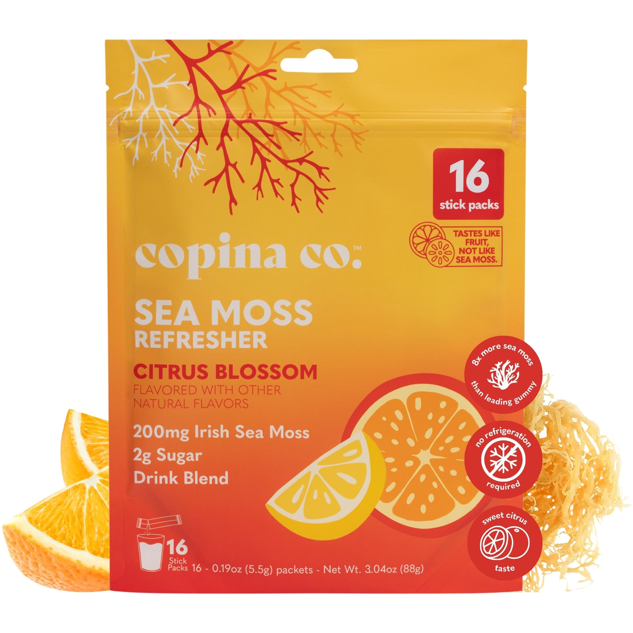 Copina Co sea moss powder packet for convenient on-the-go hydration.