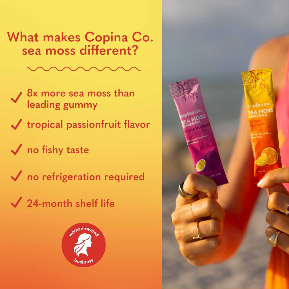 Copina Co wild Atlantic sea moss highlights nutrient-rich sea plant.