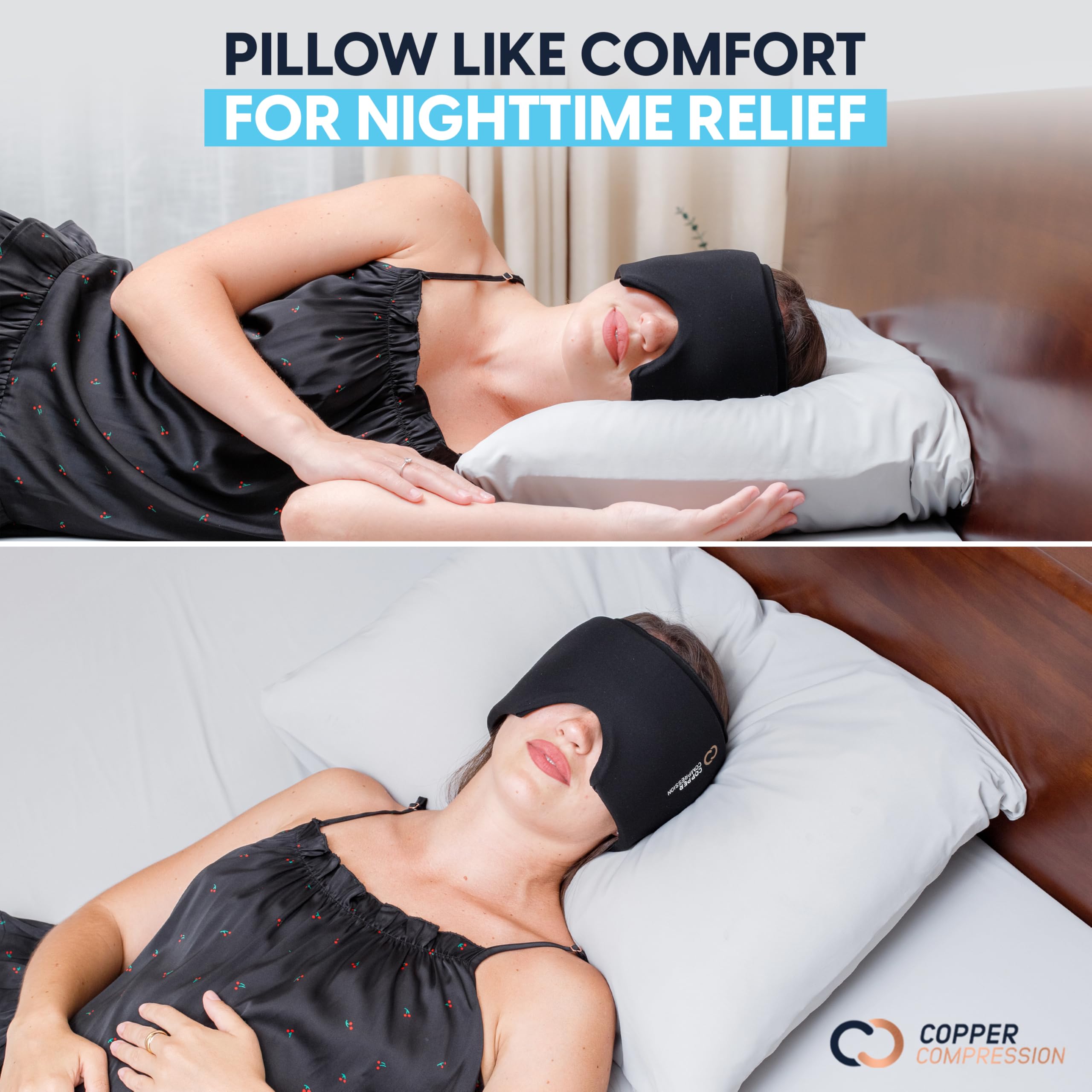CopperCompression CopperFreeze cap demonstrates 360° cooling for focused head relief.