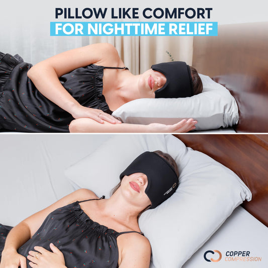 CopperCompression CopperFreeze cap demonstrates 360° cooling for focused head relief.