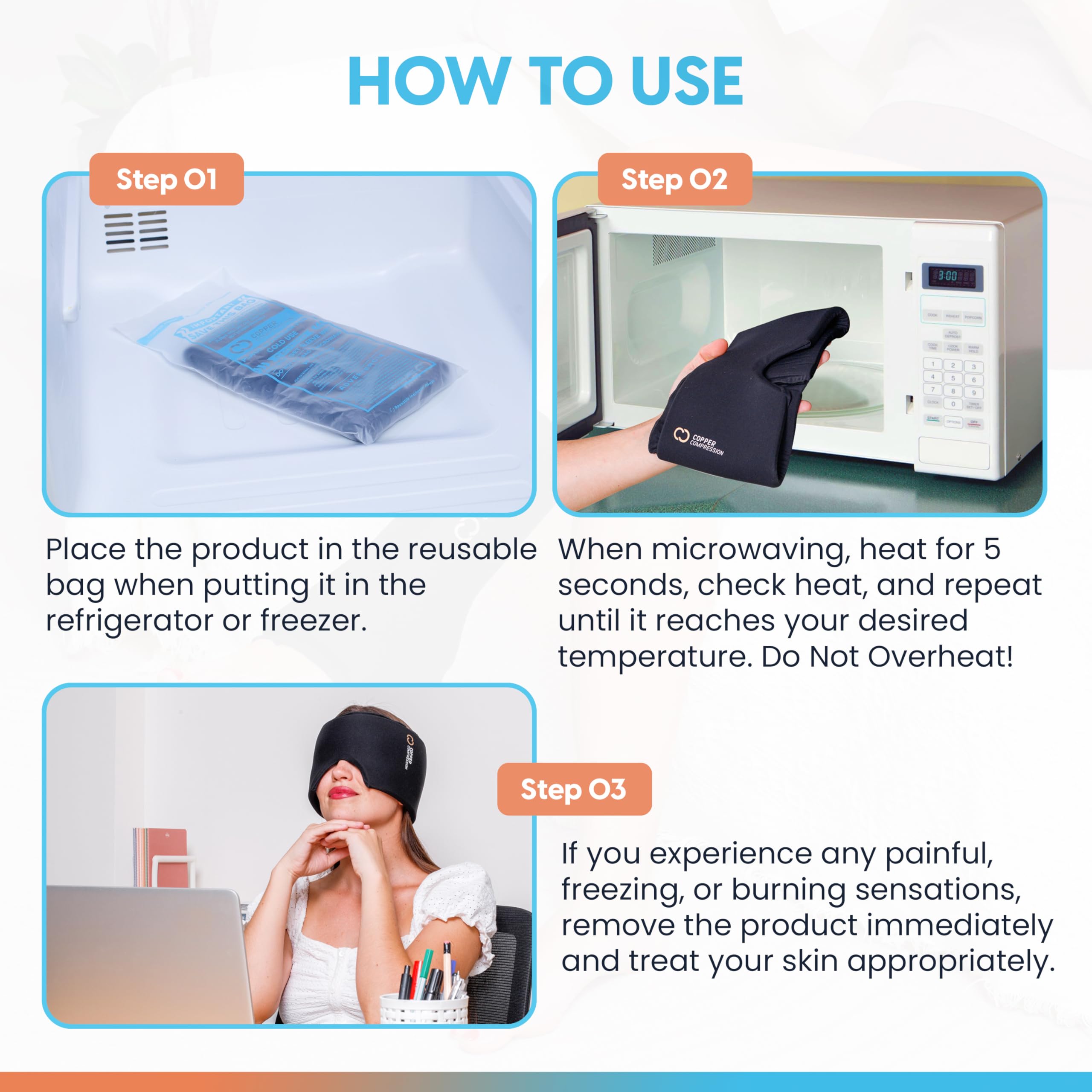Cap used during meditation with calming, hands-free relief potential.