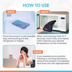 Cap used during meditation with calming, hands-free relief potential.