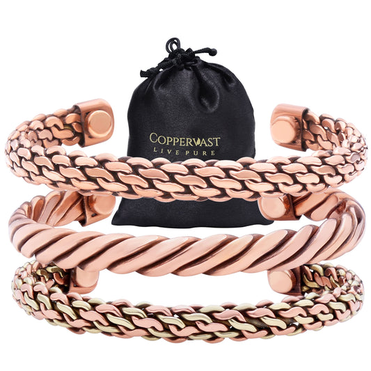 Coppervast copper bracelets set 3 in a stylish gift box for gifting