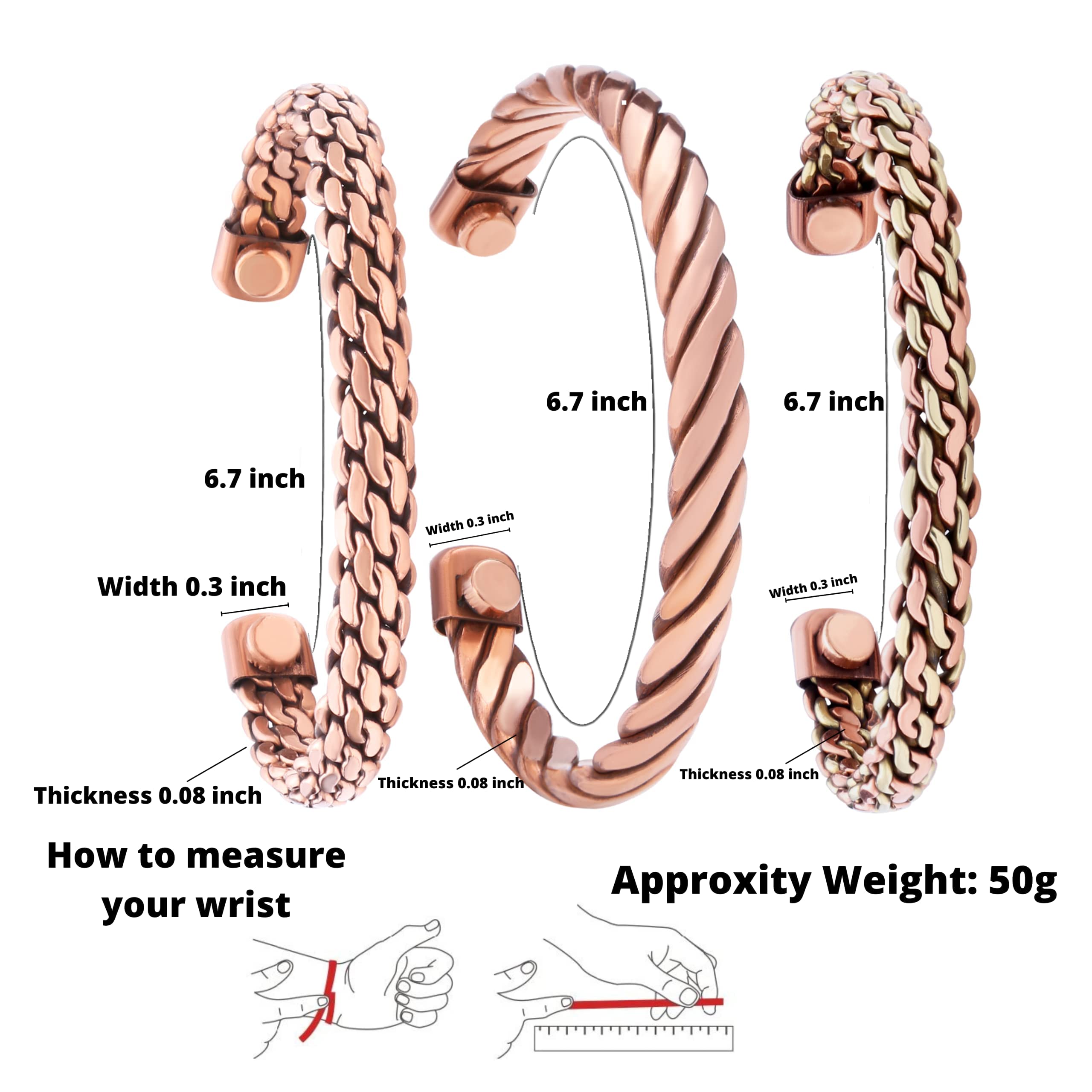 Coppervast pack of 3 unisex bracelets for versatile daily wear
