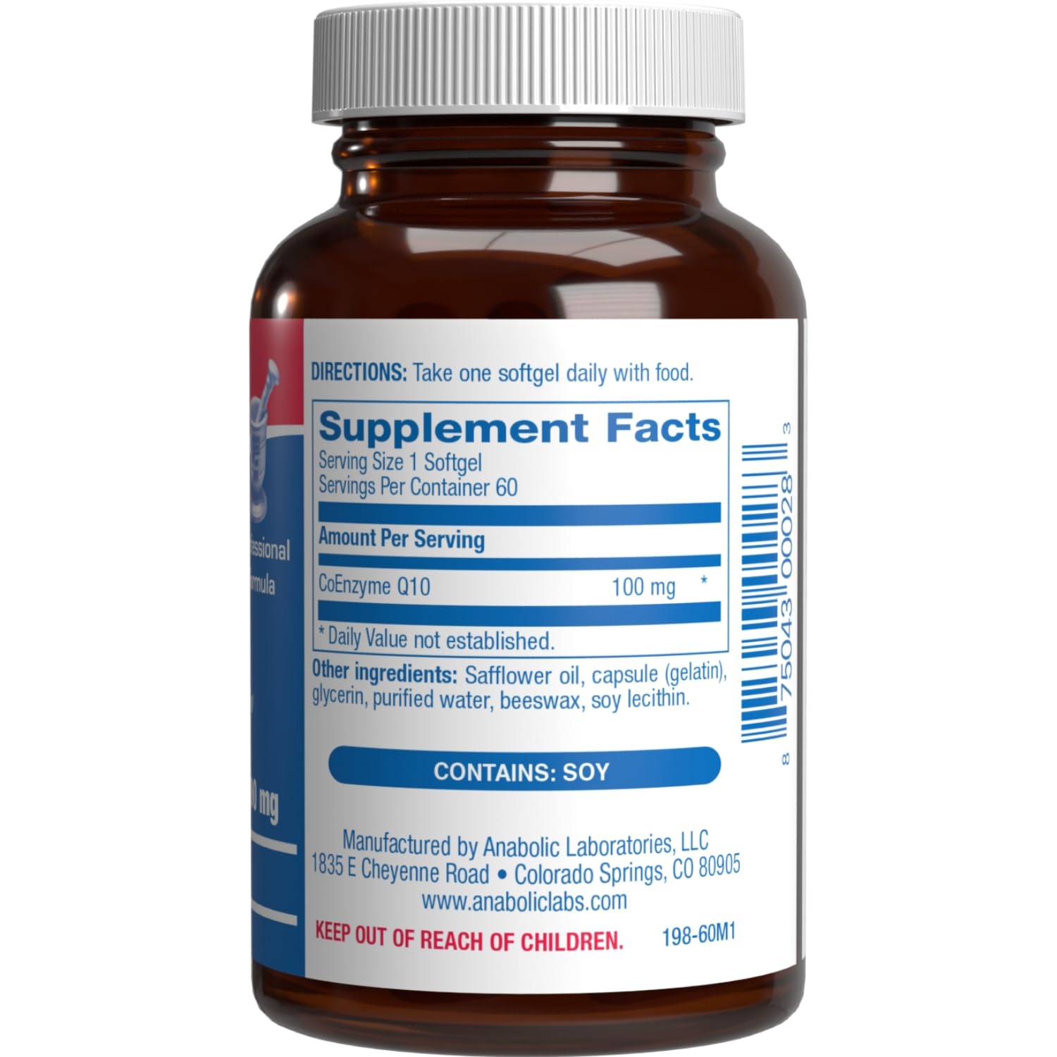 Anabolic Laboratories CoQ10 softgels easy-swallow angle for convenient daily supplementation.