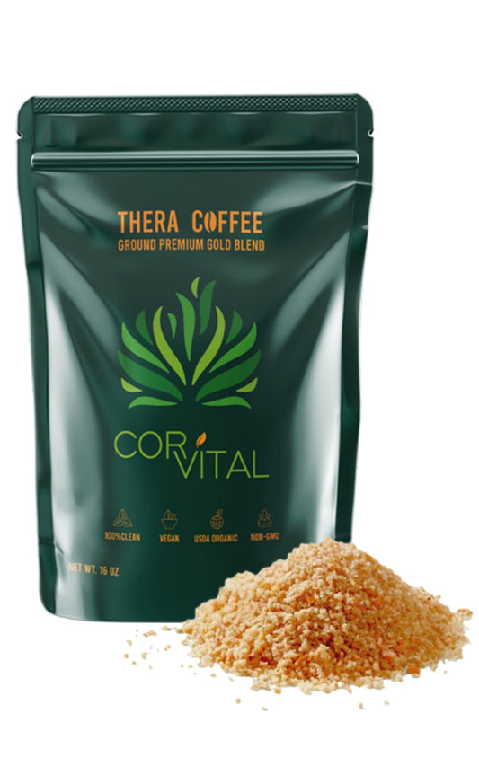Cor-Vital coffee enema 1lb pack on display, emphasizing mold-free, clean ingredients.