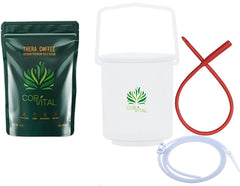 Cor-Vital coffee enema bucket with clear view for liquid level monitoring.