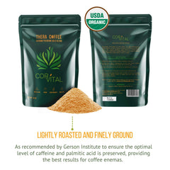 Cor-Vital organic coffee enema packaging closeup illustrating USDA organic certification.