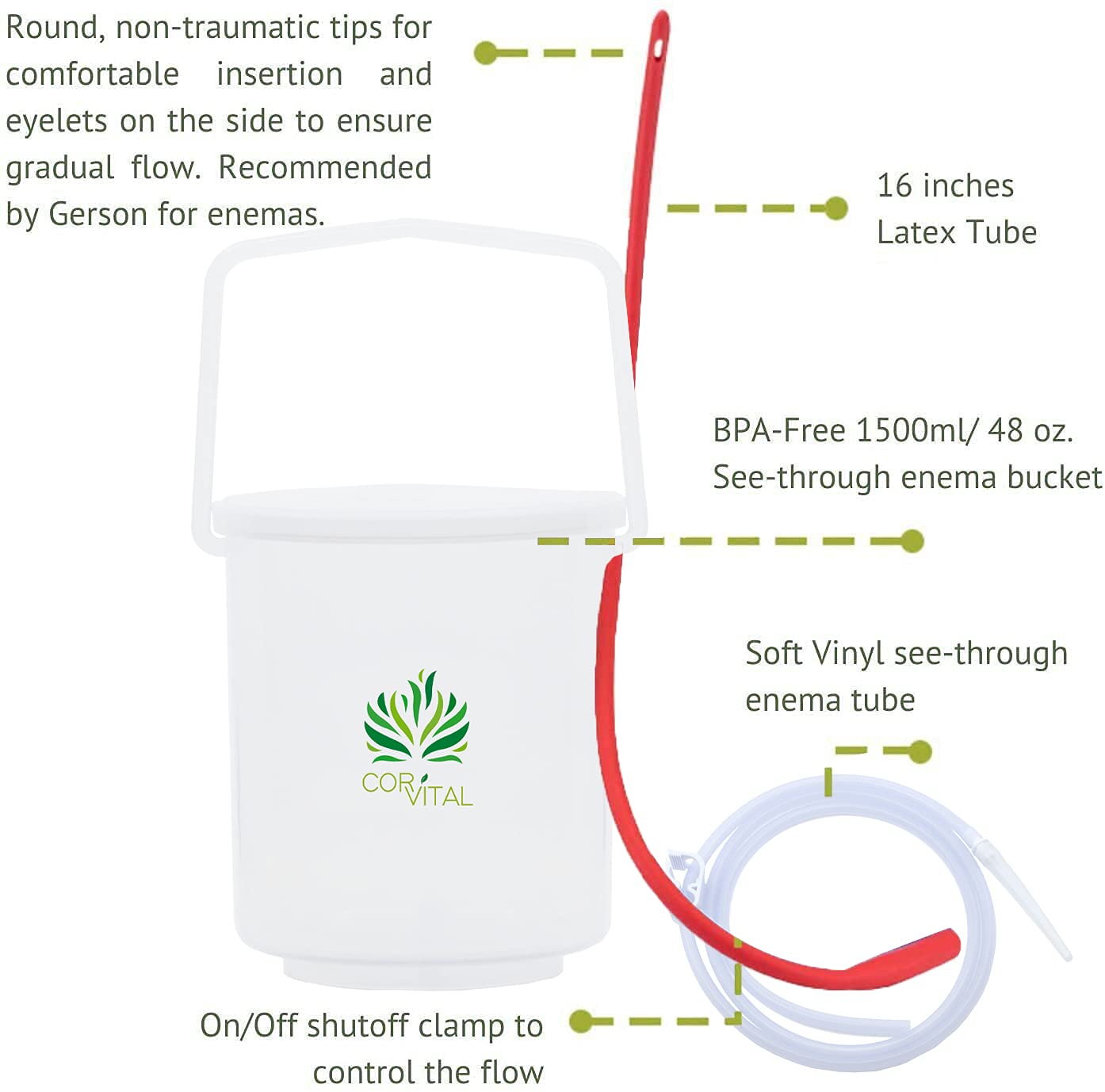 Cor-Vital soft vinyl enema tube for gentle insertion and easy cleaning.