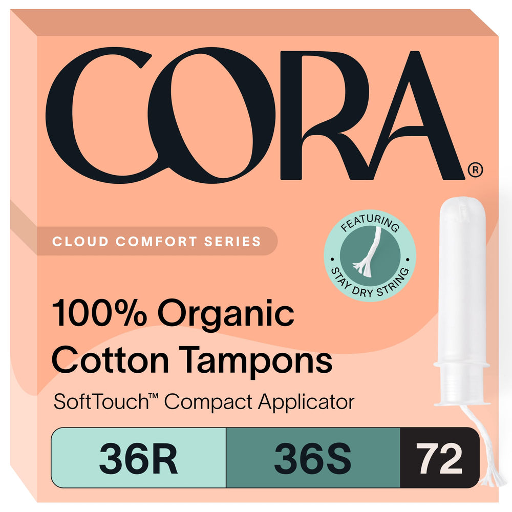 Cora organic cotton tampons regular pack for daily protection.
