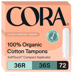 Cora organic cotton tampons regular pack for daily protection.