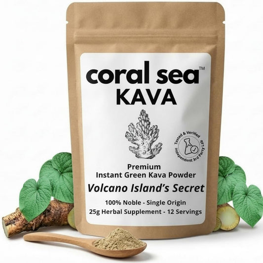 Coral Sea Kava Kelai tea powder pack for a calming ritual
