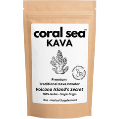 Coral Sea Kava powder bottle; noble-root quality for ceremonial use.