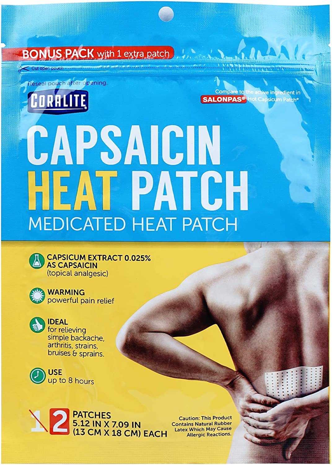 Coralite capsaicin heat patch pack front view for daily use