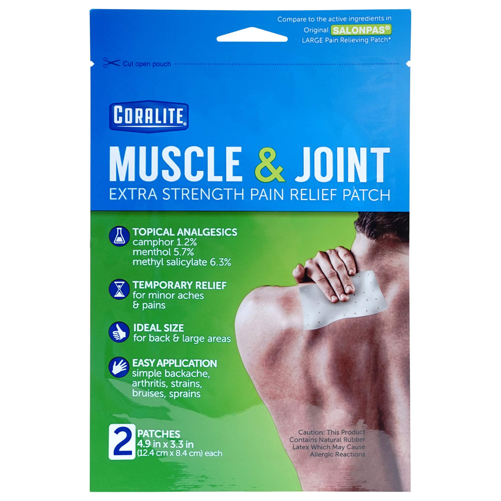 Coralite pain patch on back area delivers targeted, fast-acting relief.