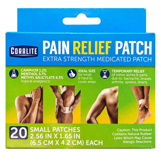 Coralite small pain relief patch showing compact design for targeted relief