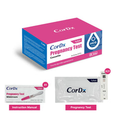 CorDx 21-pack display shows ample supply for routine screening and planning.