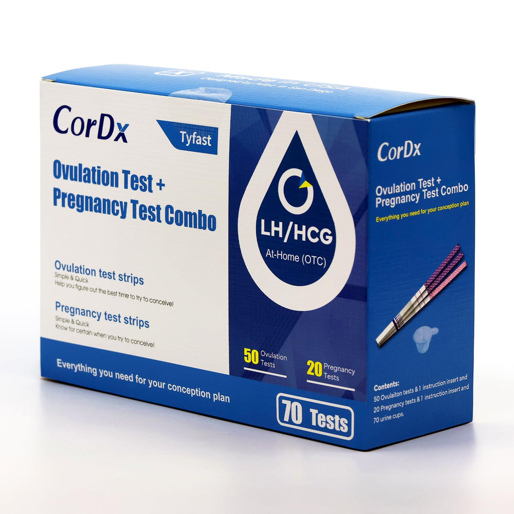 CorDx ovulation strip pack shows LH surge for fertility planning.