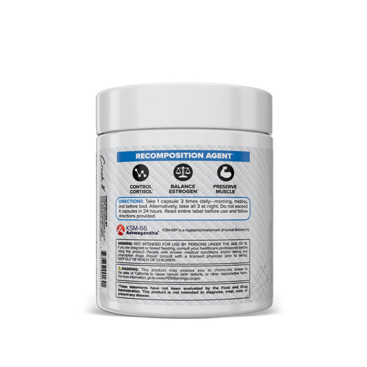 Close-up of Core HARD label highlighting KSM-66, DIM, and L-Theanine for cortisol balance and well-being.