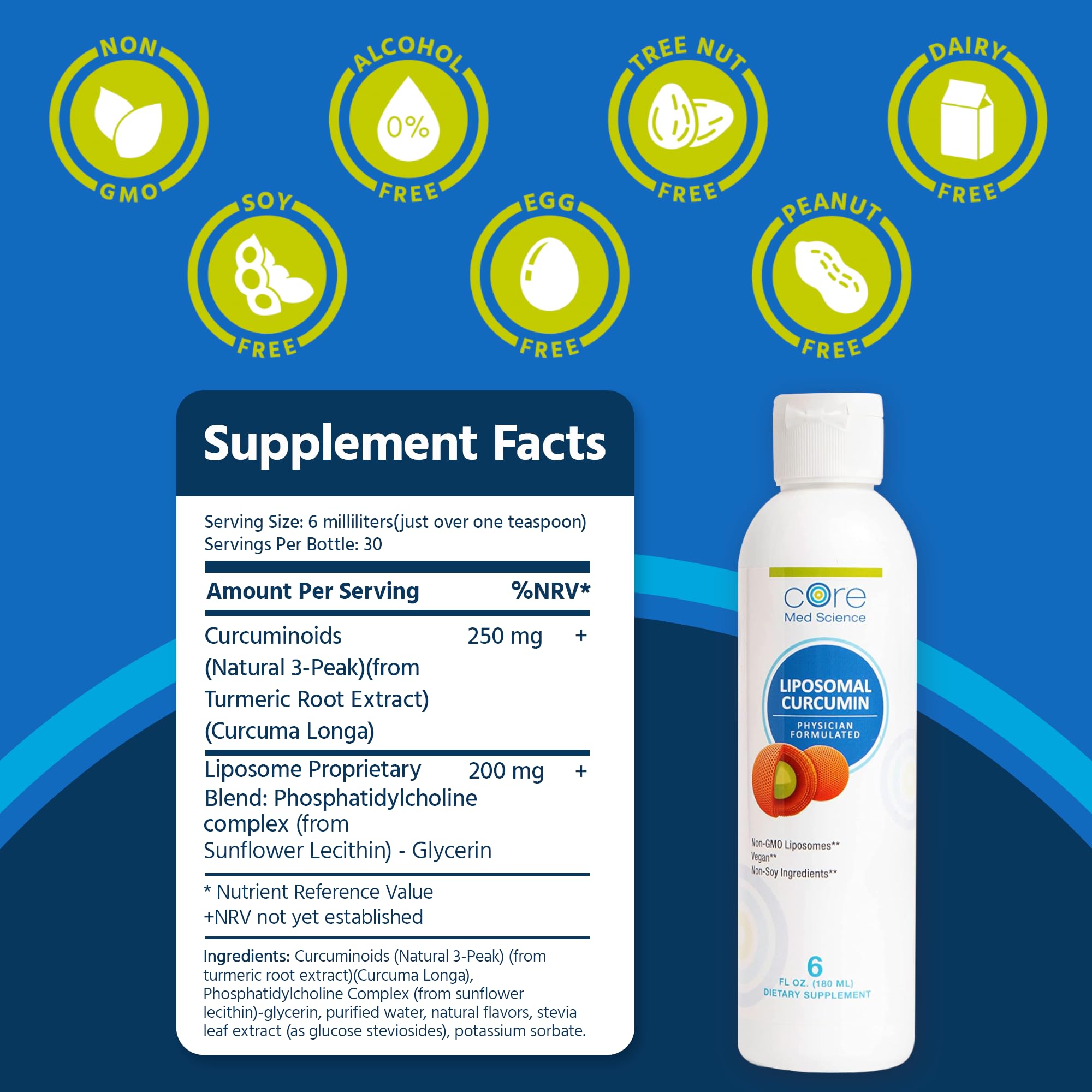 Core Med Science curcumin liquid dropper for easy daily dosing.