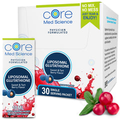 Core Med Science liposomal glutathione sweet tart berry sachets ready for daily use