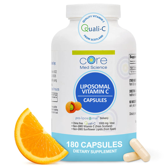 Core Med Science liposomal vitamin C bottle highlighting immune support potential
