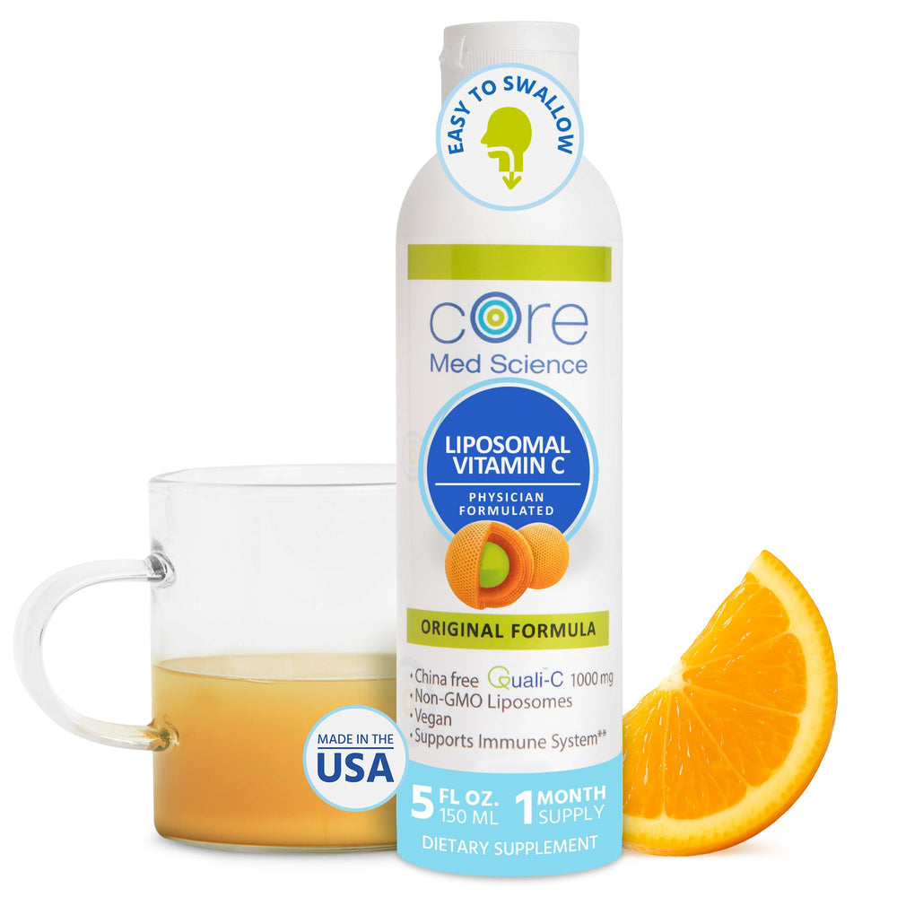 Core Med Science Liposomal Vitamin C bottle on a clean surface for daily immune support