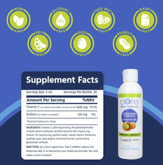 Core Med Science Liposomal Vitamin C label closeup highlights Quali-C quality and 1000 mg dosage