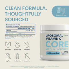 Core Med Science liposomal vitamin C label emphasizes USA-made sourcing