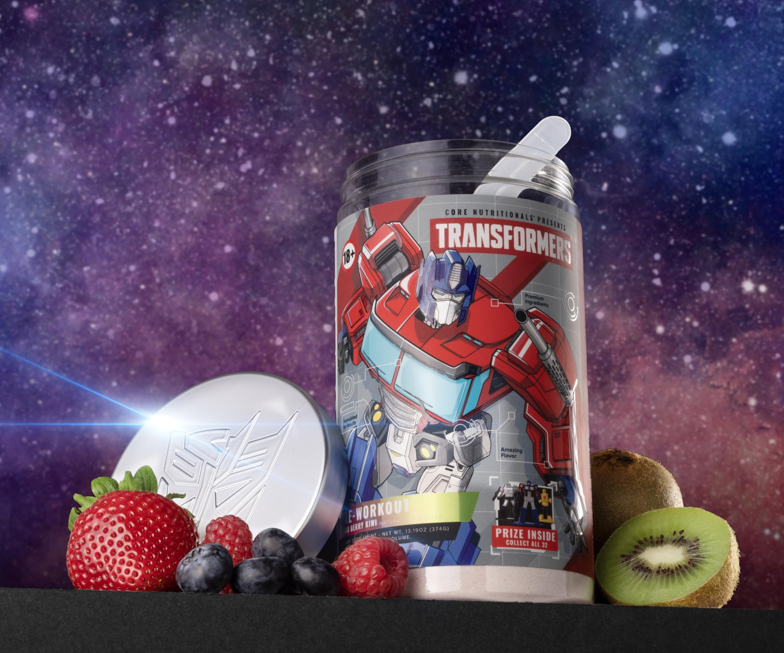 Core Nutritionals Energon Mixed Berry Kiwi flavor close-up suggests refreshing taste during training.