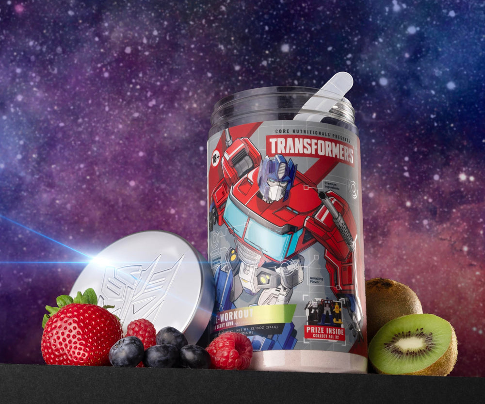 Core Nutritionals Energon Mixed Berry Kiwi flavor close-up suggests refreshing taste during training.