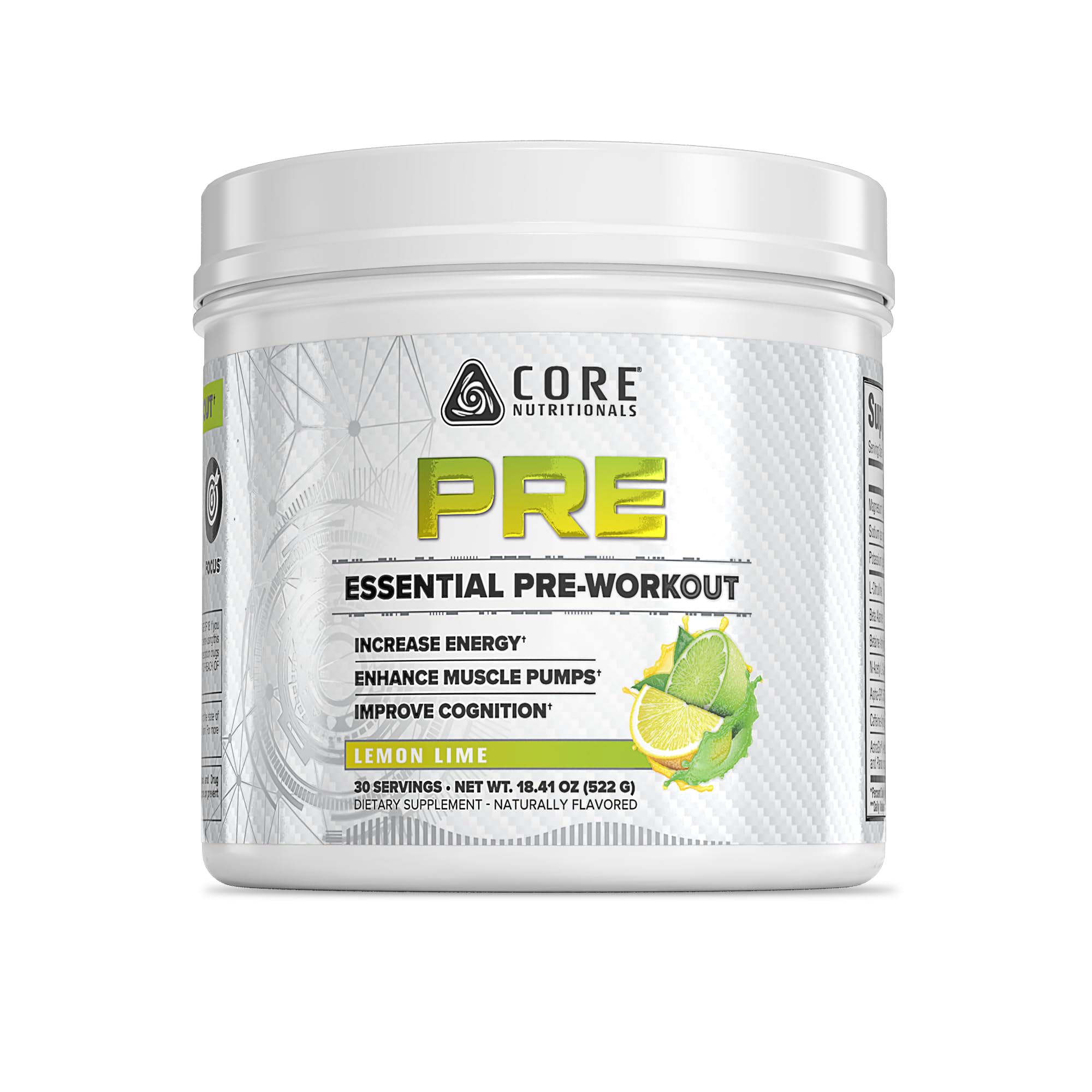 Core Nutritionals Essential Pre Workout lemon lime pour boosts clean energy for daily training