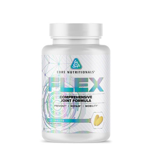 Core Nutritionals Flex tablets bottle showing joint support for daily mobility.