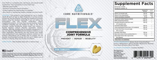 Core Nutritionals Flex close-up of tablets highlighting antioxidant-rich formula.