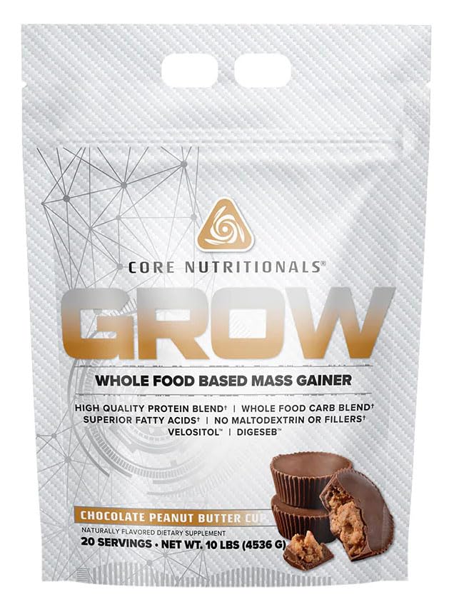 Core Nutritionals Grow Mass Gainer bottle for convenient high-protein fueling after workouts.