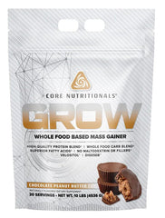 Core Nutritionals Grow Mass Gainer bottle for convenient high-protein fueling after workouts.
