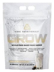 Core Nutritionals Grow Mass Gainer tub-vanilla for steady energy and recovery.