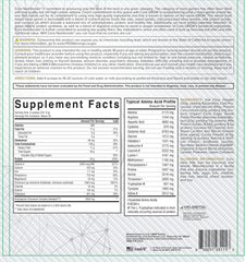 Core Nutritionals Grow Mass tub packaging highlighting 10-pound size and ingredients.