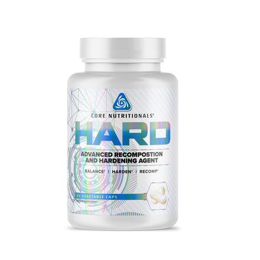 Core Nutritionals Hard Recomposition capsules support cortisol balance and lean muscle potential.