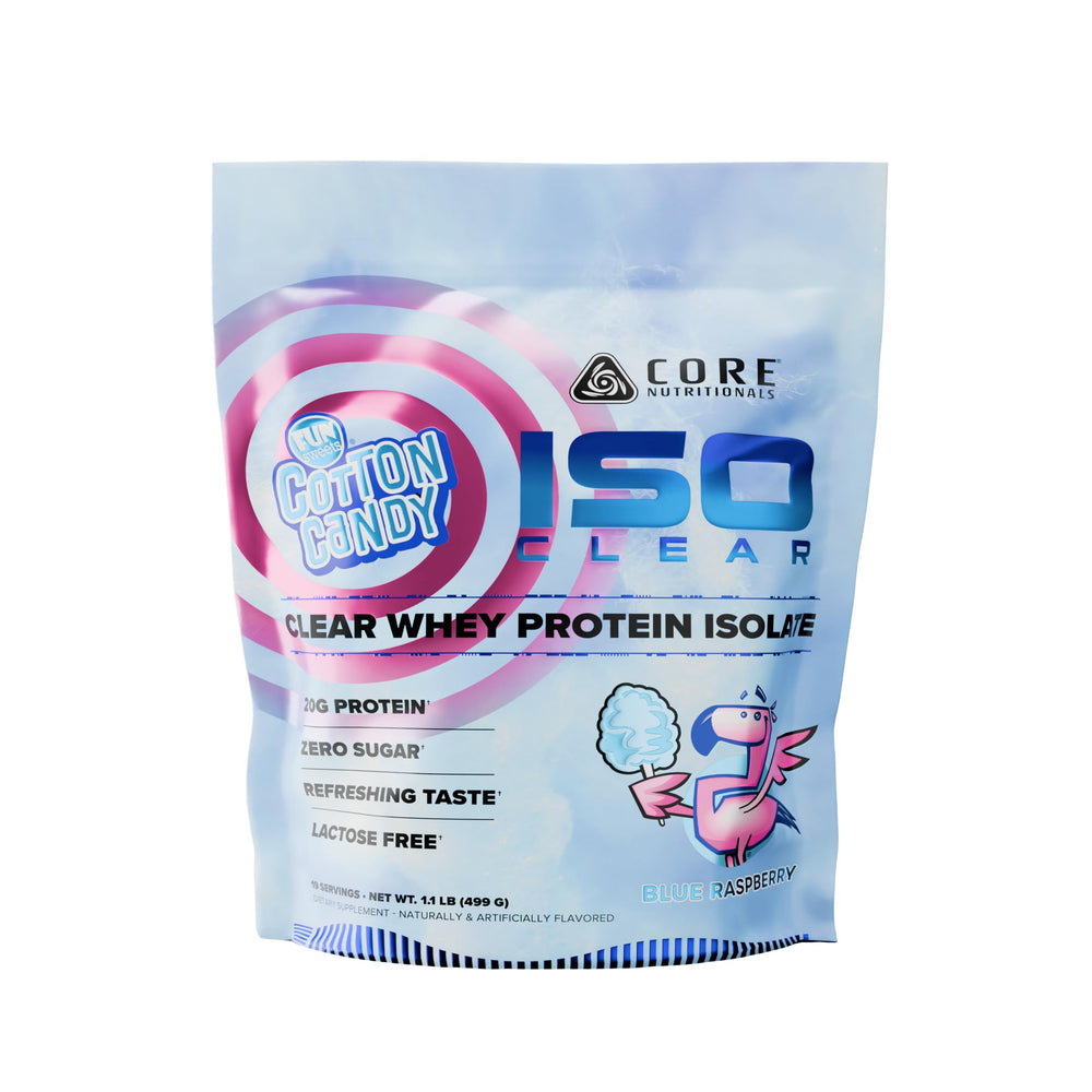 Core Nutritionals Iso Clear Blue Raspberry bottle—clear protein shake option